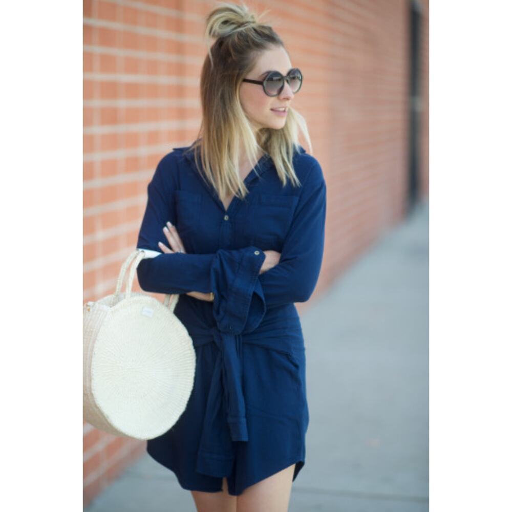 Current Elliott Tie‎ Waist Shirt Dress, Navy Blue size 3 Large